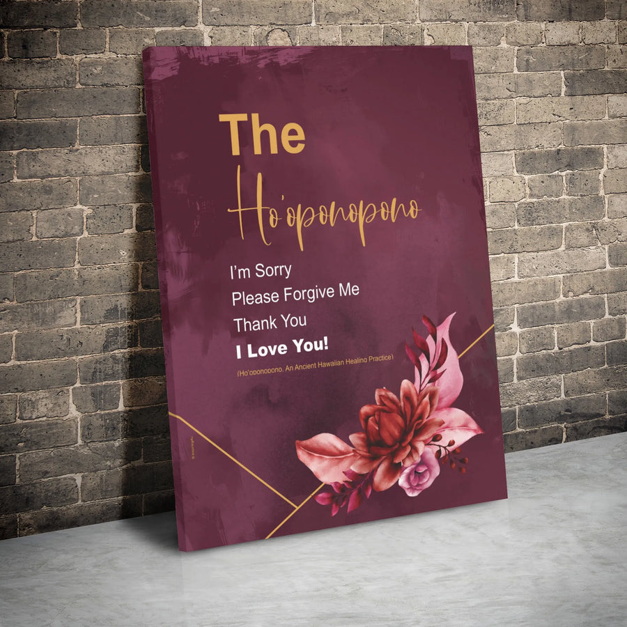 Ho'oponopono Prayer Wall Art | Ancient Hawaiian Healing Mantra Floral Design | Premium Gallery-Wrapped Canvas | Spiritual Home Decor Gift