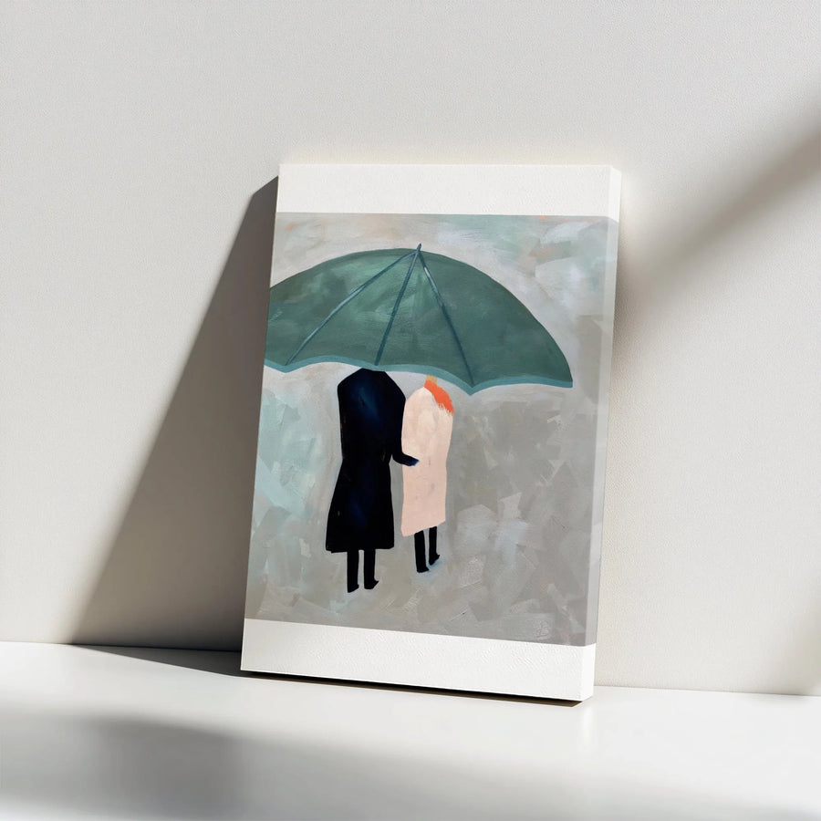 Couple Under Umbrella Vertical Canvas | Minimalist Abstract People Painting | Premium Gallery Wrapped Canvas | Modern Home Decor Gift for Anniversary