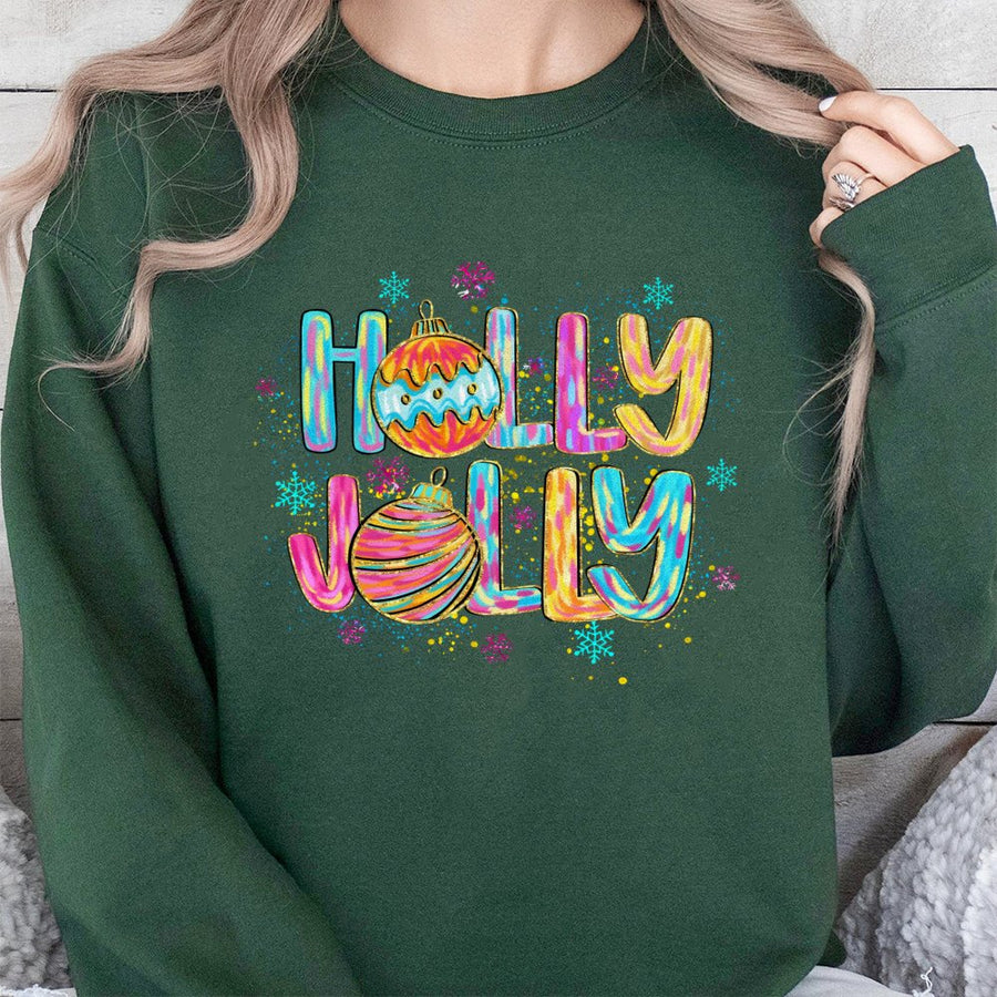 Holly Jolly Christmas Sweatshirt | Colorful Retro Ornament Graphic | Premium Cotton Blend Crewneck | Festive Holiday Gift for Women & Men