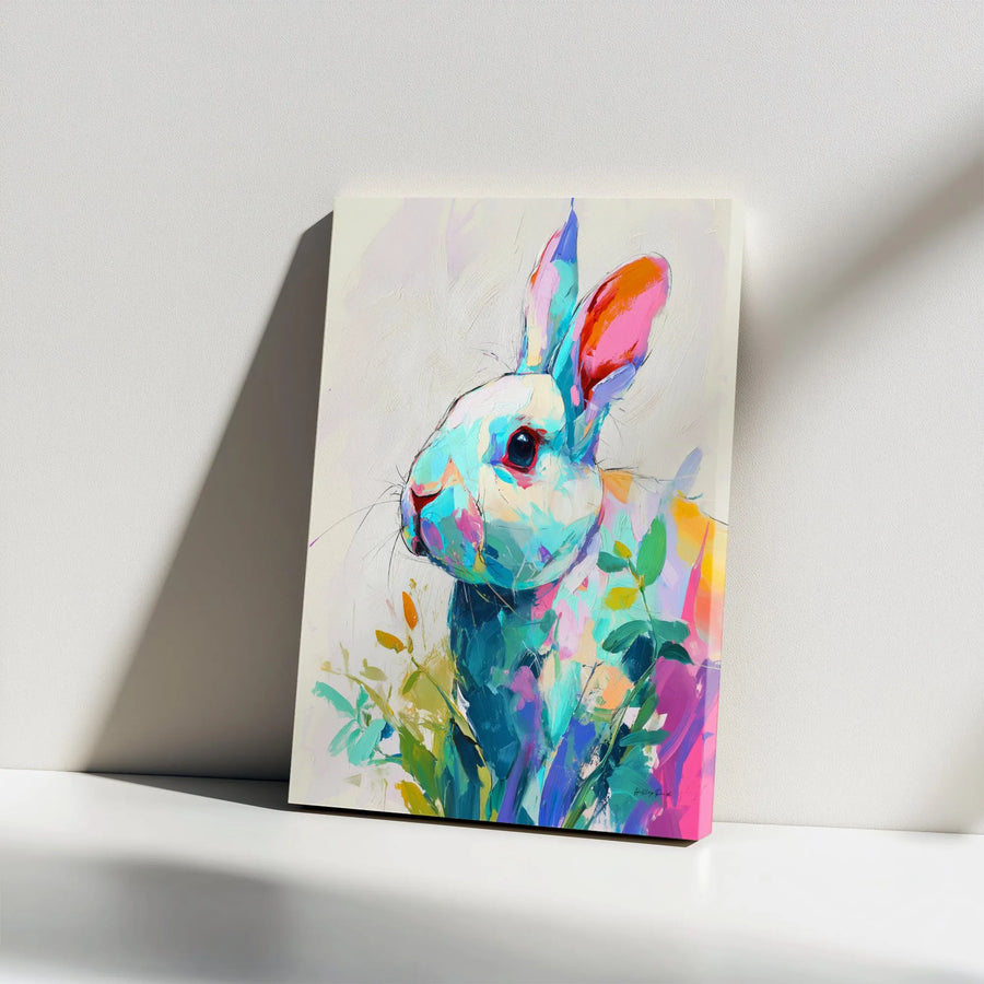 Abstract Rabbit Canvas Wall Art | Colorful Painterly Animal Portrait | Premium Gallery Wrapped Canvas | Modern Home Decor Gift for Animal Lovers