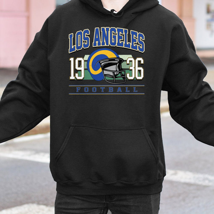 Los Angeles 1936 Football With Los Angeles Rams Vintage Helmet Logo Hoodie