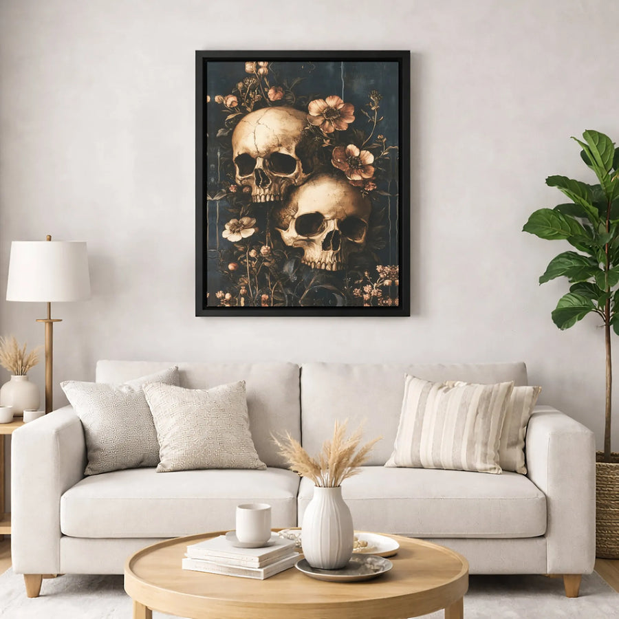 Gothic Skull Canvas Art | Floral Still Life Dark Academia Decor | Premium Fade-Resistant Gallery Wrap | Moody Wall Art for Home Office