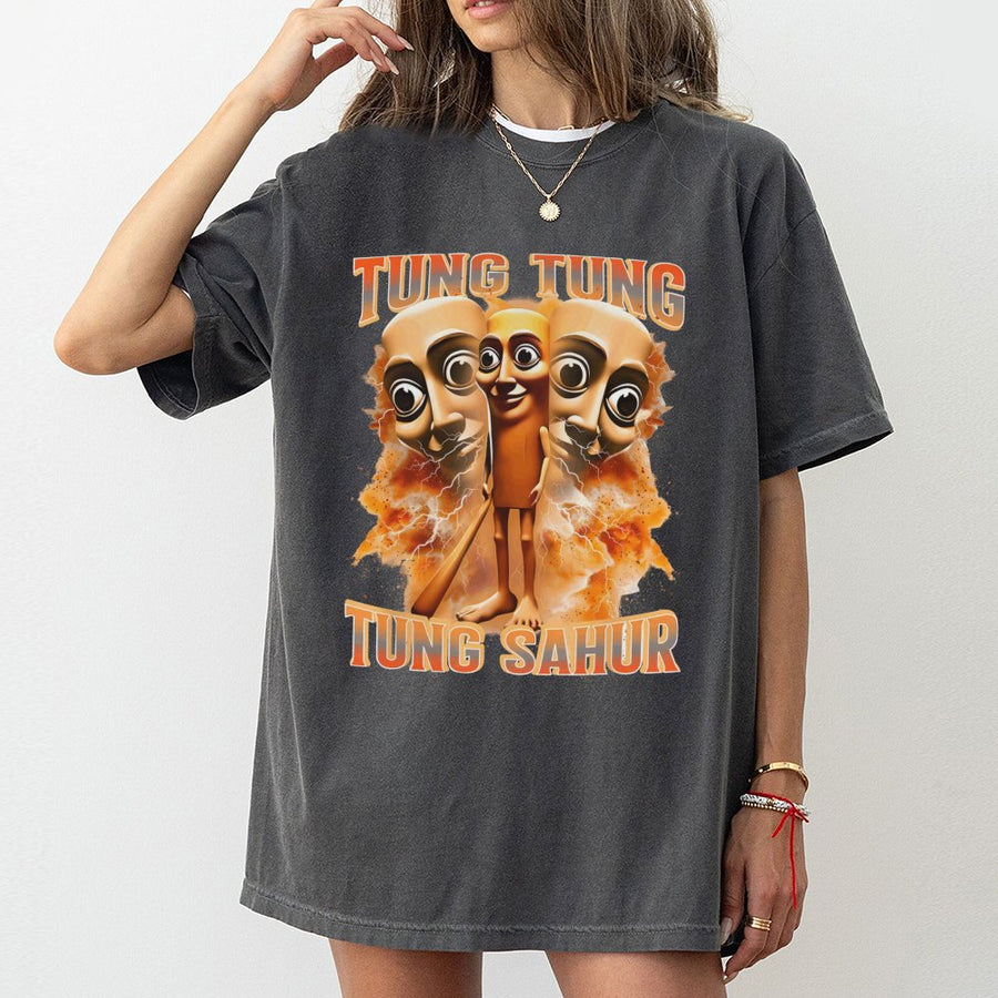 Tung Tung Sahur Meme T-Shirt | Retro Bootleg Graphic Design | 100% Cotton Premium Apparel | Funny Internet Culture Gift for Gen Z