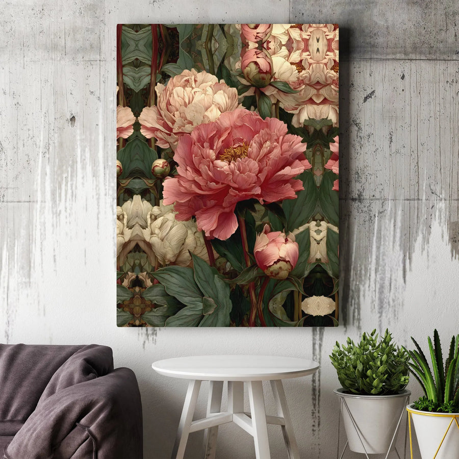 Vintage Peony Floral Wall Art | Pink and White Botanical Print | Premium Gallery Wrapped Canvas | Elegant Home Decor Gift