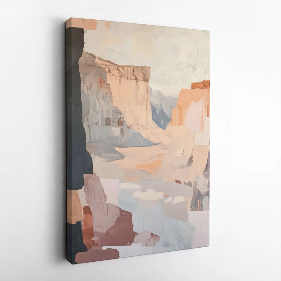 Tableau sur toile abstrait représentant un canyon | Impression d'une peinture aux tons terre neutres | Toile galerie premium de 1,25" d'épaisseur | Cadeau de décoration intérieure bohème moderne