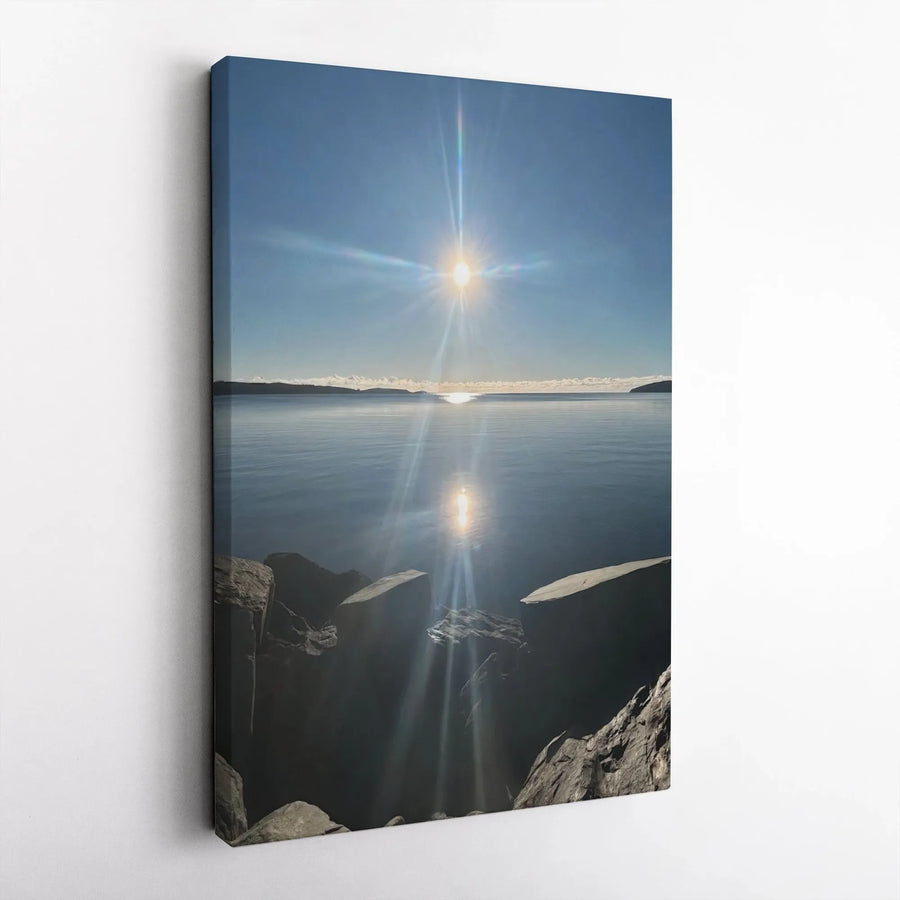 Seascape Canvas Print | Bright Sunburst Reflection Photography | Premium Canvas Wall Decor | Modern Home Decor Gift