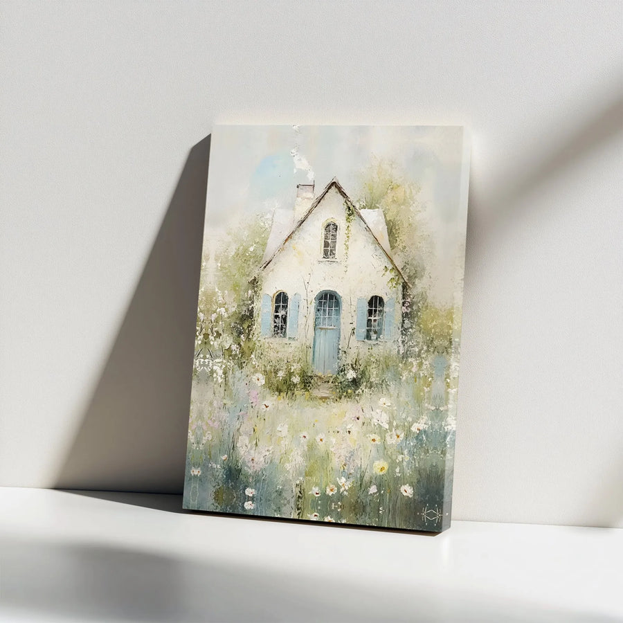 Rustic Cottage Canvas Wall Art | Impressionist Wildflower Field Painting Print | Premium Gallery Wrapped Canvas | Farmhouse Living Room Decor Gift