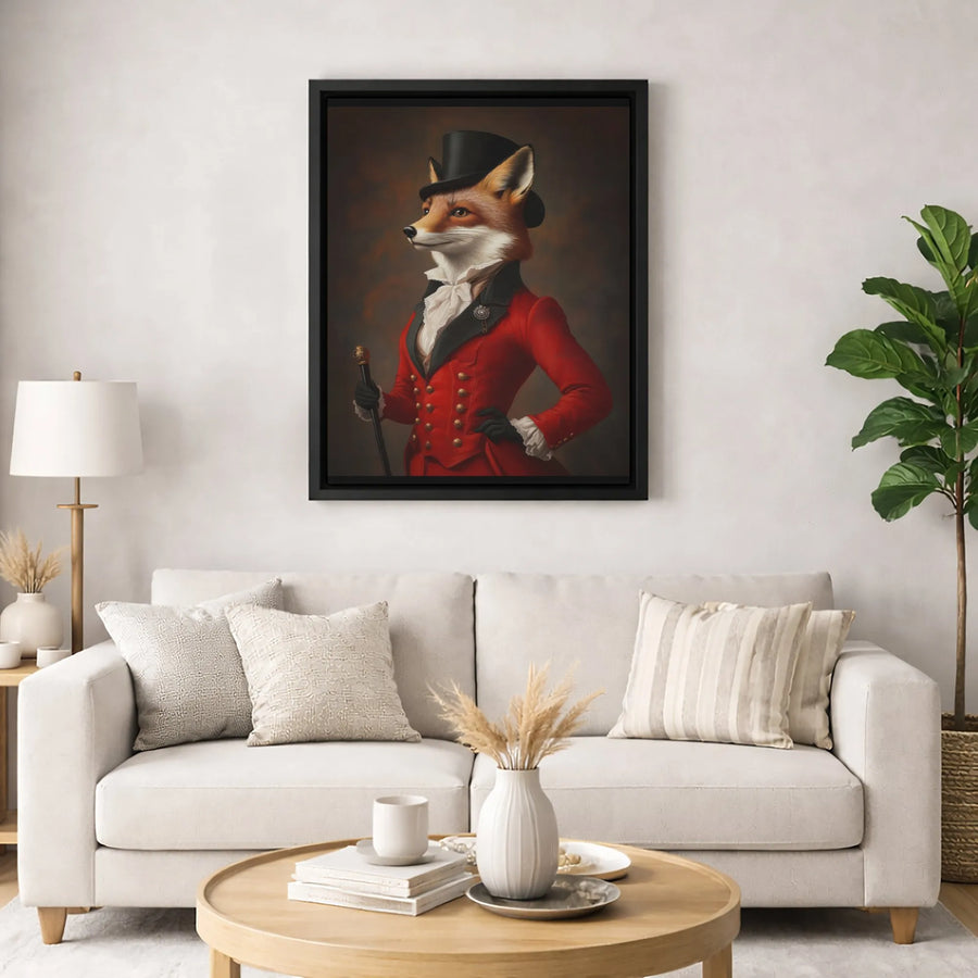 Dapper Fox Wall Art | Victorian Gentleman Animal Portrait | Premium Gallery-Wrapped Canvas | Quirky Home Office Decor Gift