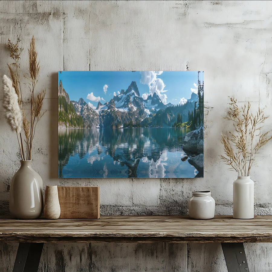 Mountain Lake Canvas Print | Snow-Capped Peaks Panoramic Wall Art | Gallery-Quality 1.25" Profile | Premium Home Decor Gift