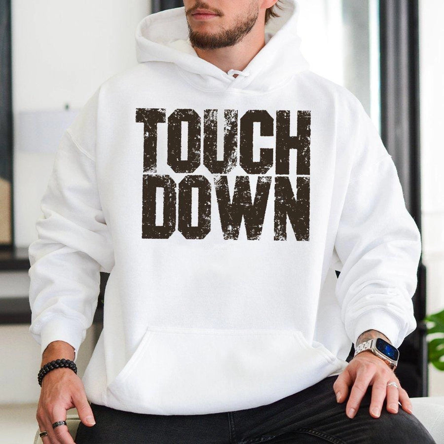 Touchdown Football Hoodie | Distressed Sport Graphic Print | Premium Cotton-Poly Blend | Game Day Outfit for Fans