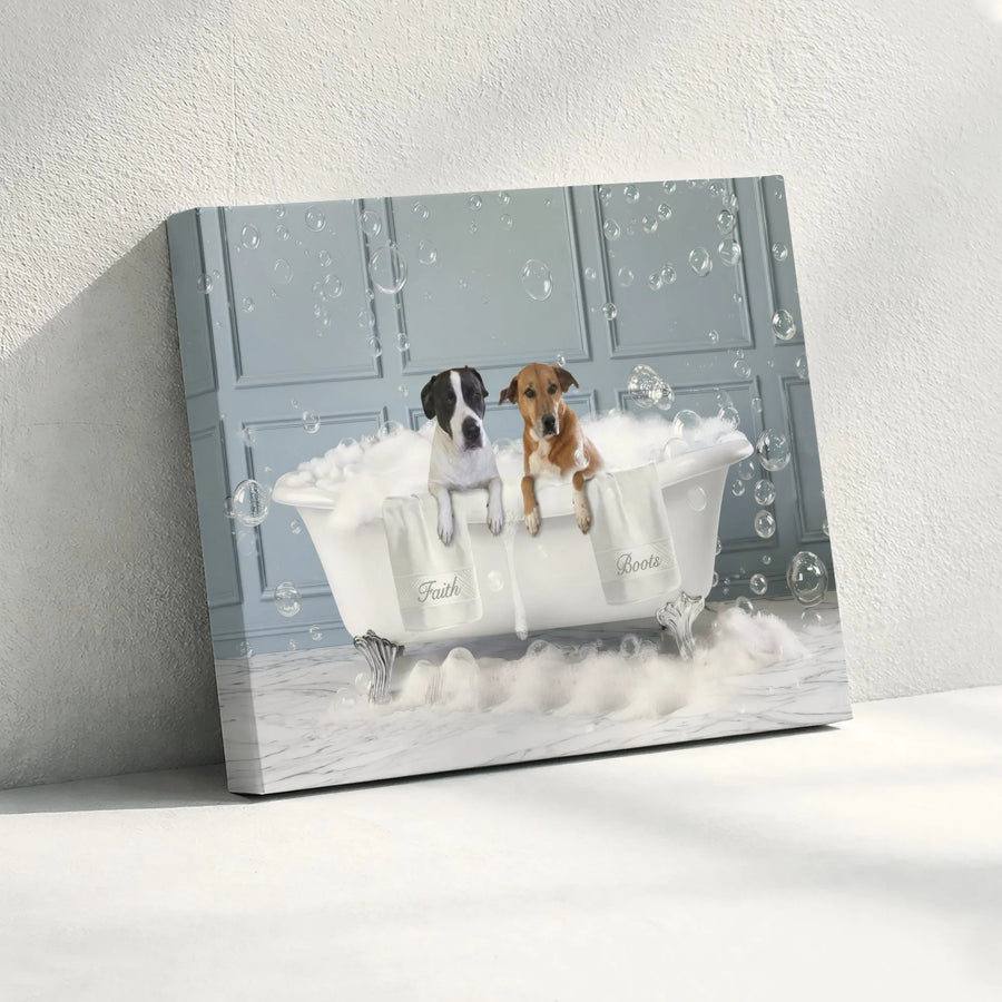 Funny Dogs in Bathtub Canvas Art | Cute Puppies in a Bubble Bath | Premium Gallery Wrapped Print | Humorous Bathroom Decor for Dog Lovers Gift