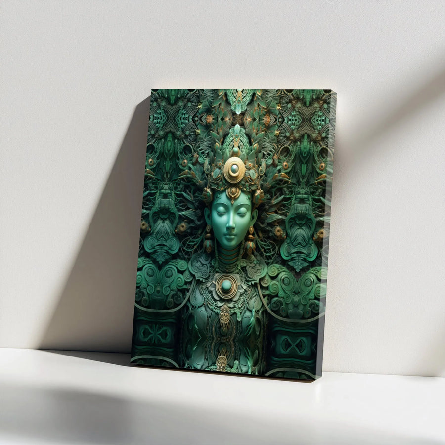 Emerald Goddess Canvas Print | Spiritual Zen Wall Art | Premium Gallery Wrap Decor | Meditative Home Interior Gift