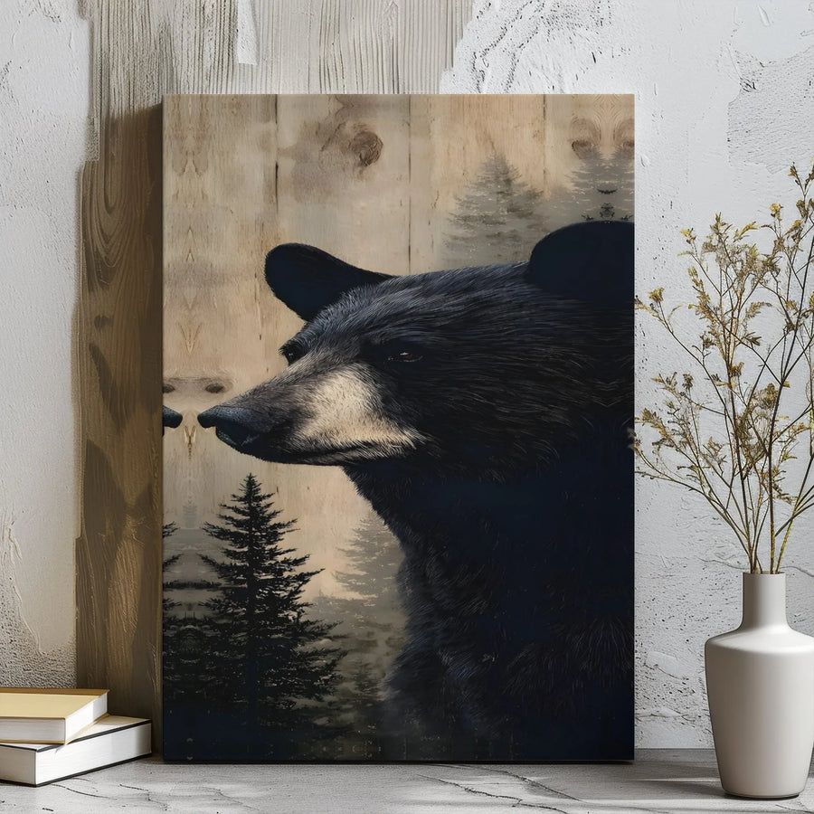 Black Bear Wall Art | Rustic Pine Forest Canvas Print | 1.25-Inch Gallery Wrap | Wildlife Nature Decor for Cabin and Lodge Enthusiasts