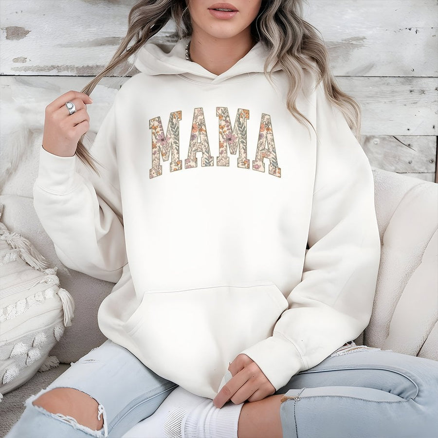 Floral Mama Hoodie | Retro Botanical Lettering Graphic | Premium Cotton Blend Comfort | Gift For Mom Mother's Day 2026 Birthday Sweatshirt