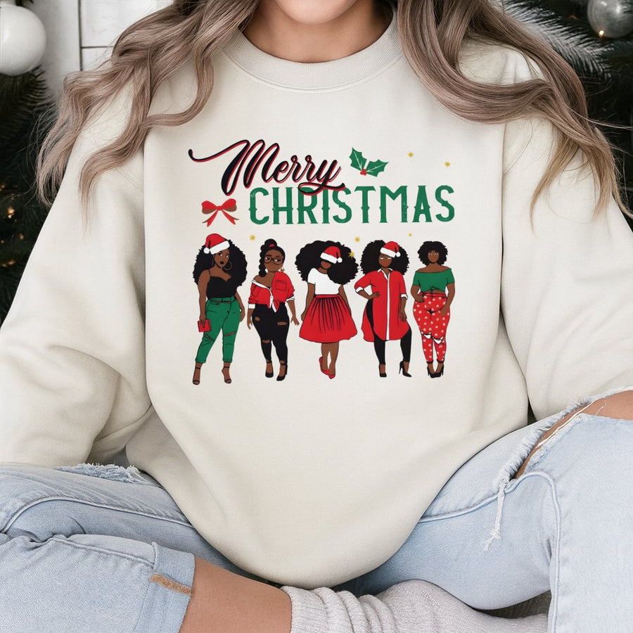 Black Girl Magic Christmas Sweatshirt | African American Sisters Holiday Graphic | Cotton-Poly Premium Crewneck | Melanin Queen Winter Gift