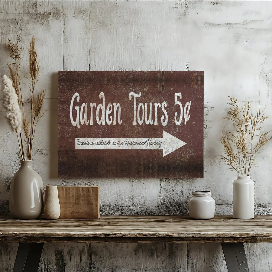 Garden Tours Sign | Vintage Rustic Arrow Wall Art | Premium Gallery-Wrapped Canvas | Country Farmhouse Home Decor Gift