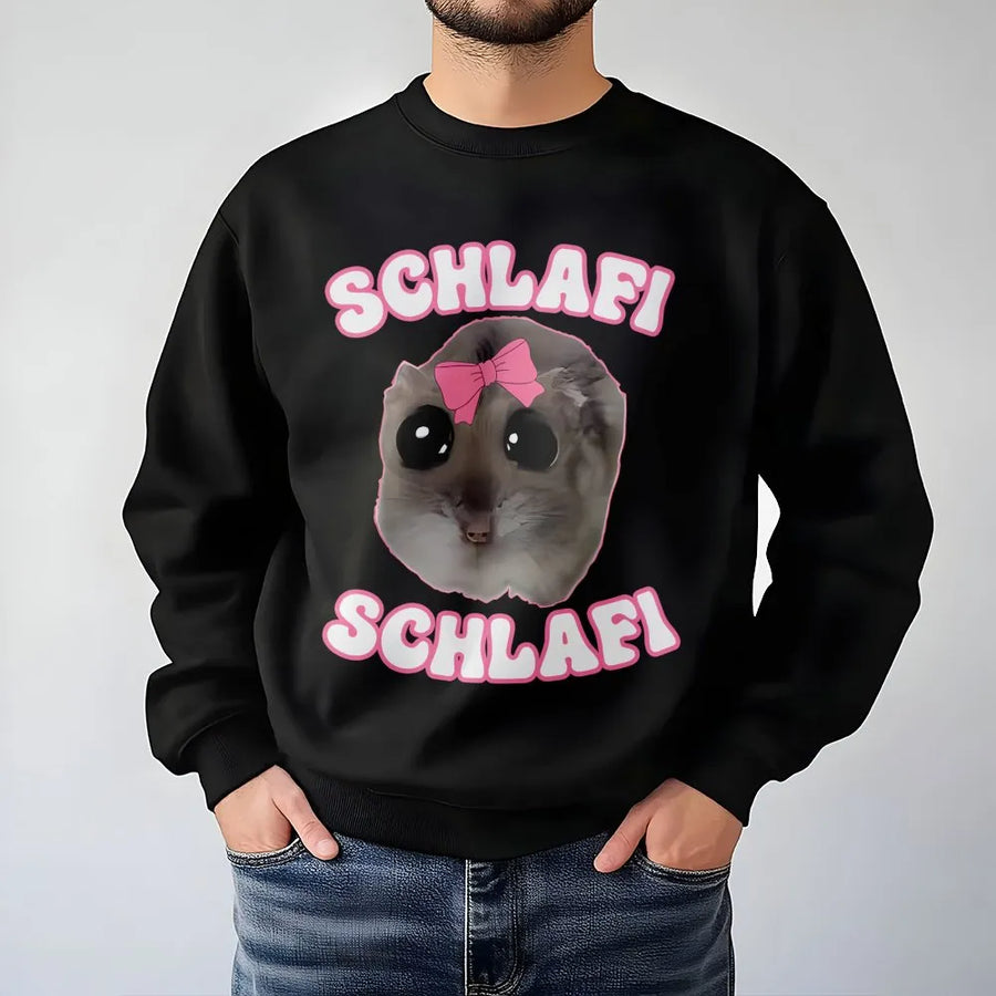 Schlafi Hamster Sweatshirt | Cute Kawaii Meme Aesthetic Graphic | Premium Cotton Blend | Funny Animal Gift for Animal Lovers