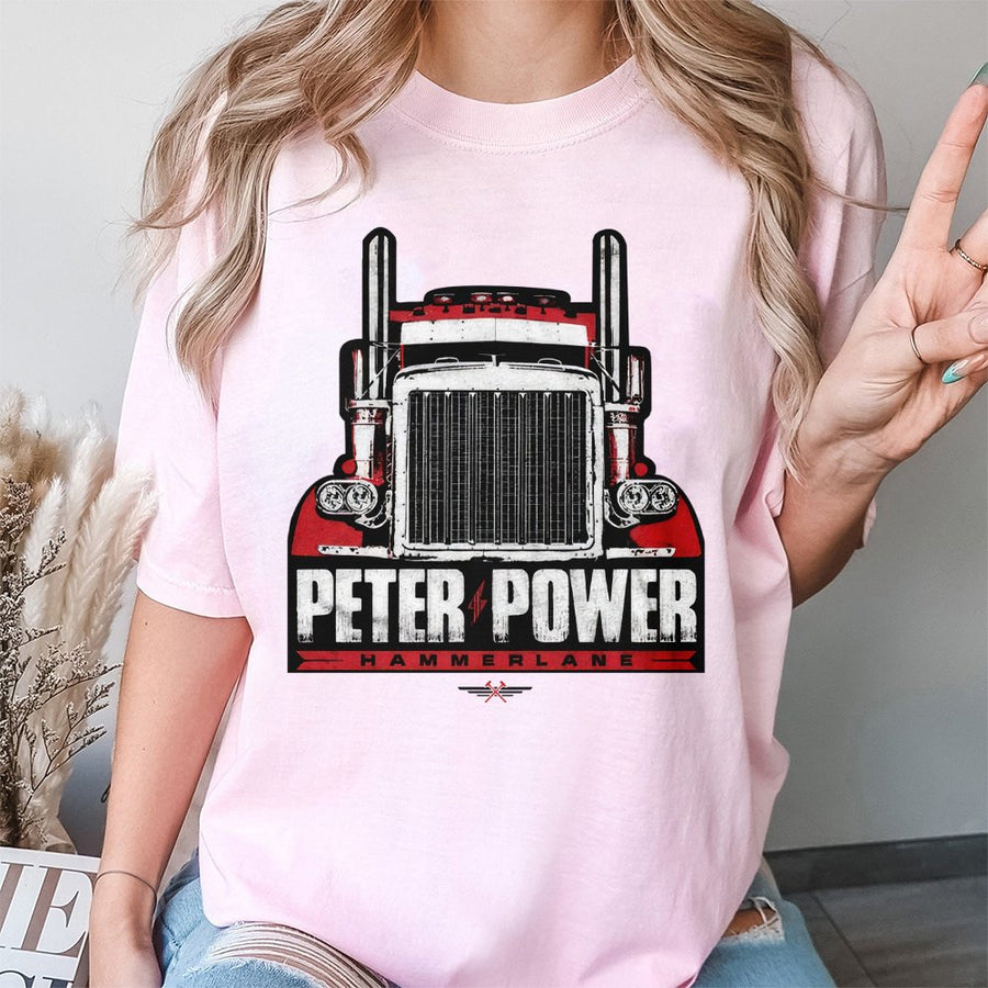 Semi Truck T-Shirt | Peter Power Hammer Lane Vintage Graphic | 100% Cotton Premium Tee | Gift for Truckers, Dads, and Big Rig Enthusiasts