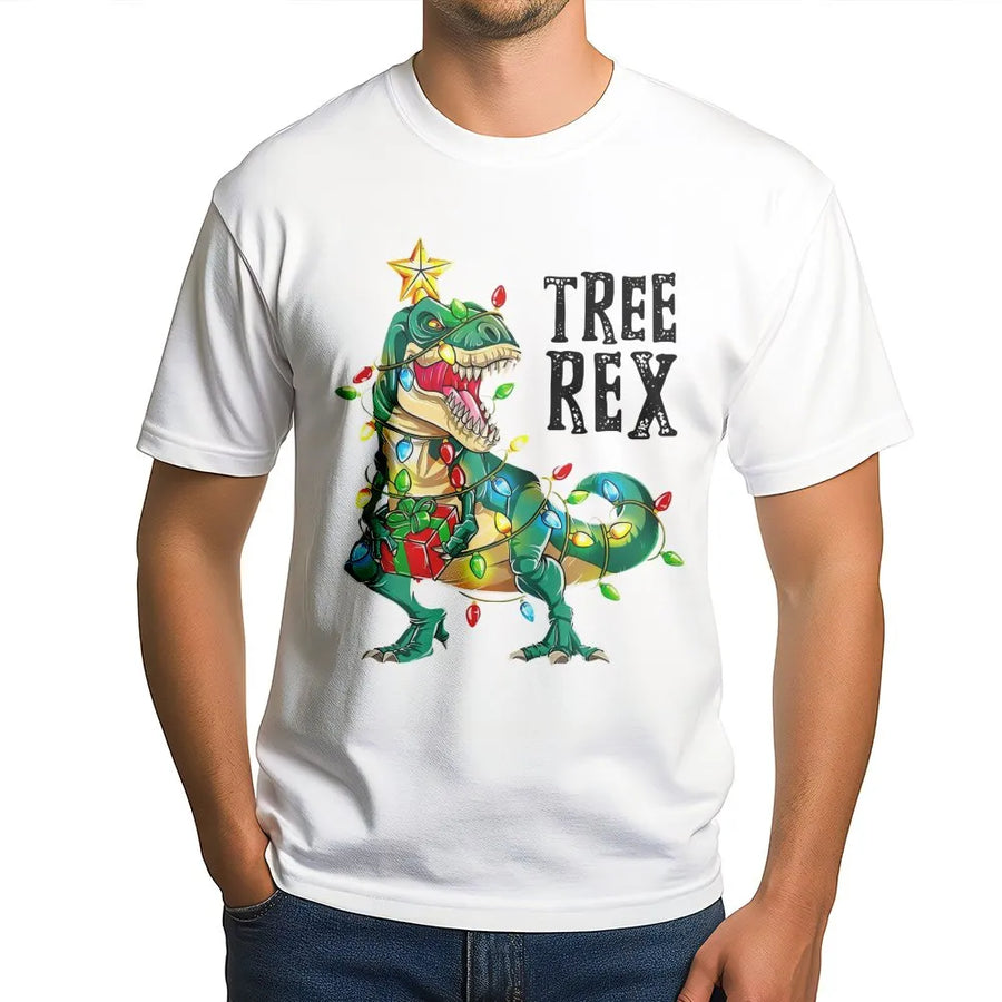 Tree Rex Christmas T-Shirt | Funny Dinosaur Holiday Graphic Tee | Premium Cotton Soft Crewneck | Cute Xmas Dinosaur Gift for Kids and Adults