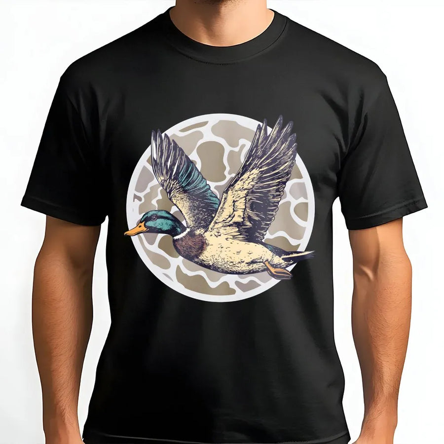 Mallard Duck Hunting T-Shirt | Retro Flying Waterfowl Graphic | Premium Soft Cotton Tee | Outdoorsman Gift for Hunter