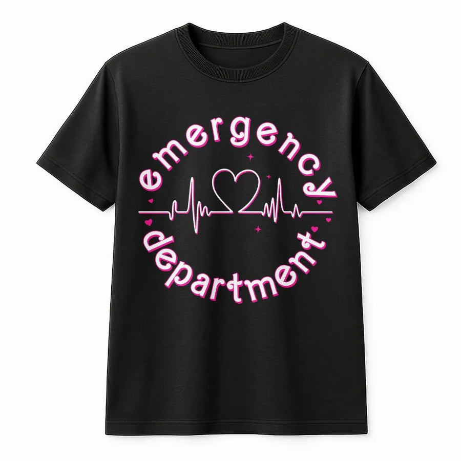 Emergency Department Heartbeat T-Shirt | Valentine ER Nurse Graphic Design | Premium Cotton Apparel | Perfect Valentine's Day Gift for Nurses