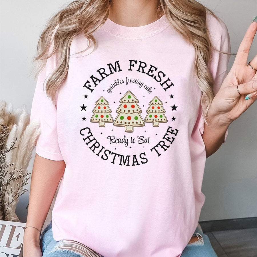 Farm Fresh Christmas Tree Cookie T-Shirt | Funny Holiday Bakery Graphic Tee | 100% Premium Cotton | Cute Baking Gift for Christmas Lovers