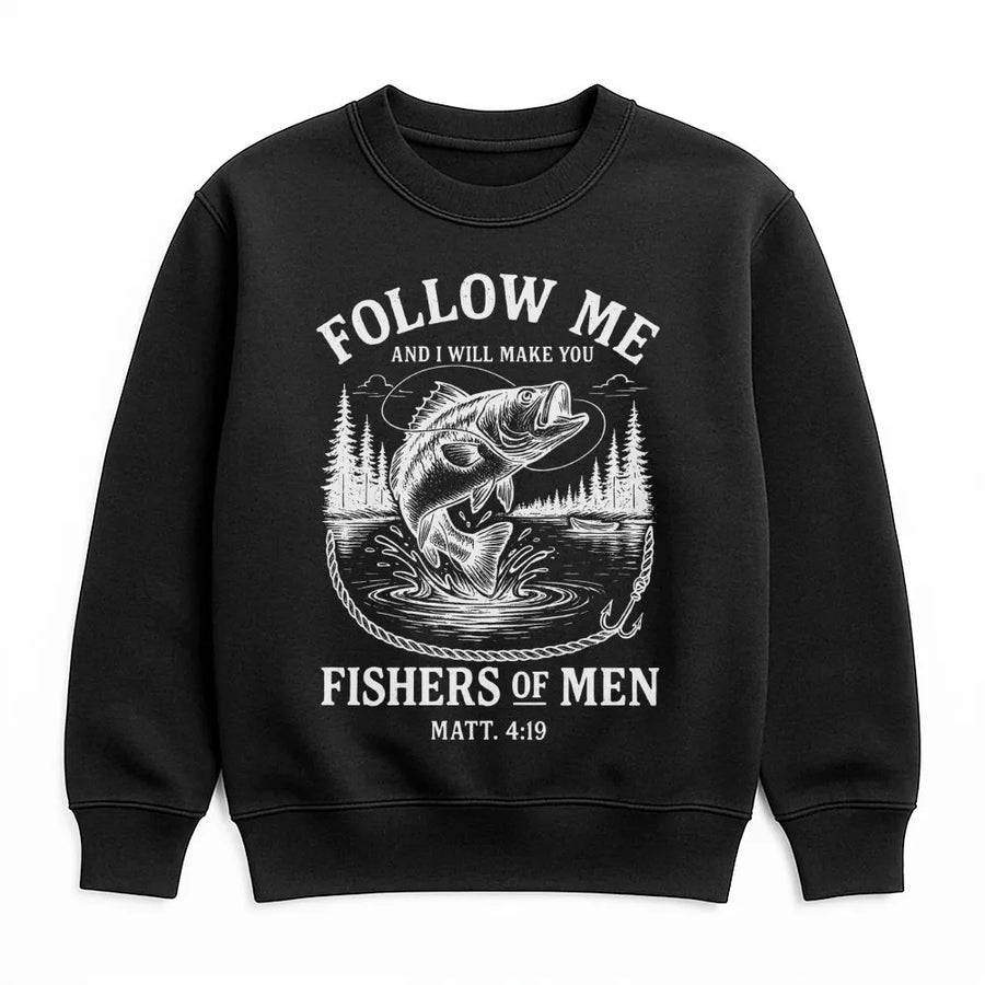 Fishers Of Men Sweatshirt | Matthew 4:19 Bible Verse Graphic | Premium Cotton Blend | Christian Fishing Gift For Men And Women