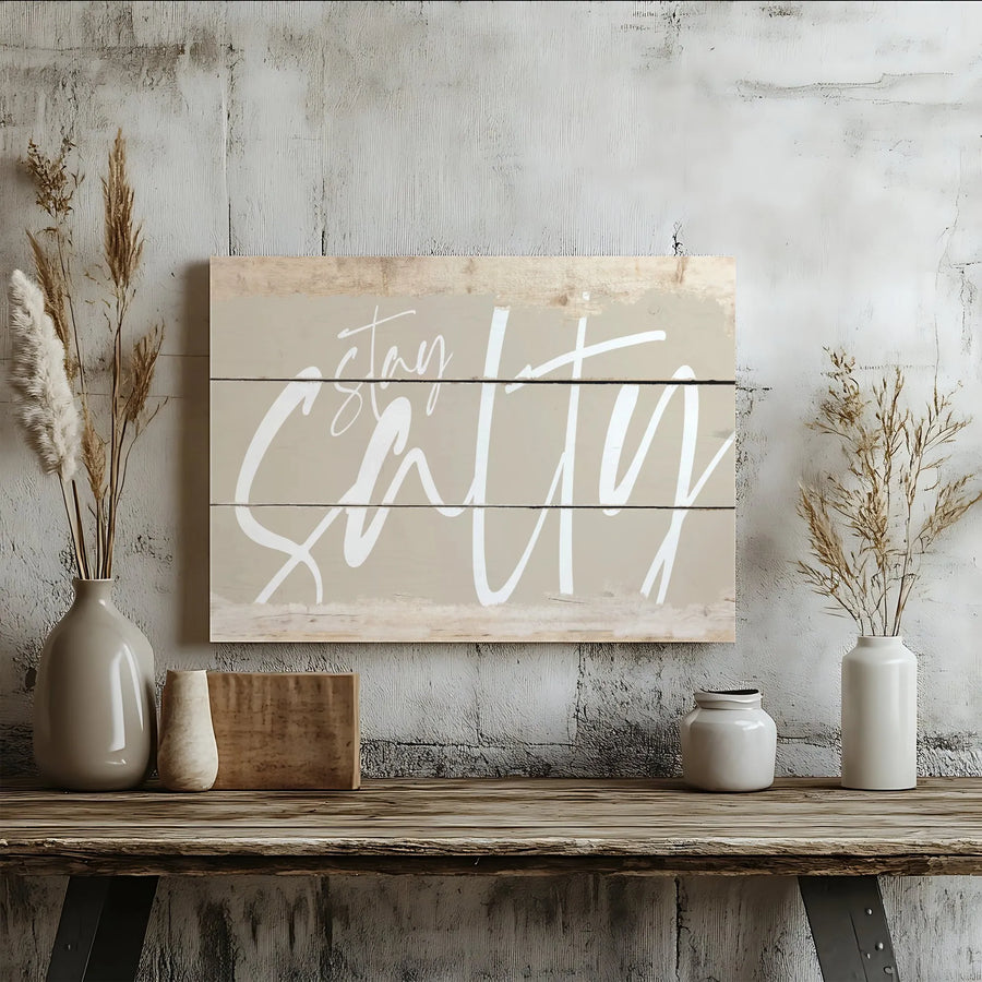 Stay Salty Canvas Wall Art | Coastal Typography Decor | Premium Gallery Wrap Print | Beach House Aesthetic Home Decor Gift