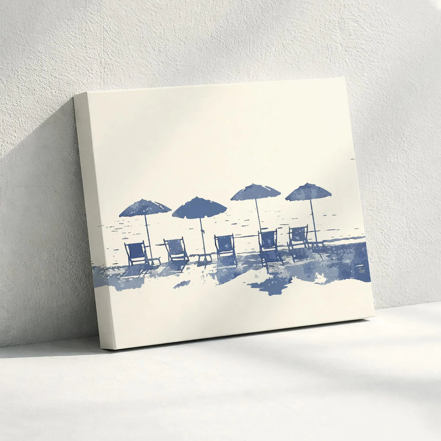 Minimalist Beach Canvas Wall Art | Abstract Coastal Scene with Umbrellas | Premium Gallery Wrap Print | Modern Living Room & Beach House Decor