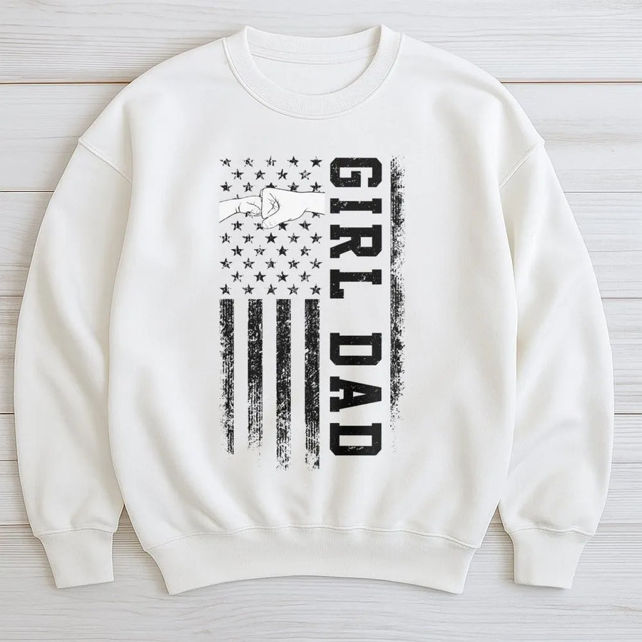 Girl Dad Sweatshirt | Distressed American Flag Graphic | Premium Cotton Blend Fleece | Father's Day 2026 Gift for Dads of Daughters