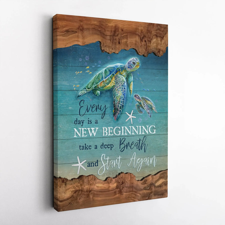 Sea Turtle Canvas Wall Art | Inspirational New Beginning Quote | Premium Gallery Wrapped Canvas | Motivational Home Decor Gift