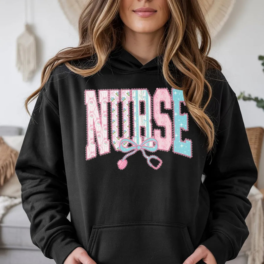 Preppy Nurse Hoodie | Coquette Bow & Stethoscope Design | Premium Cotton Blend | Graduation Gift for RN, LPN, CNA