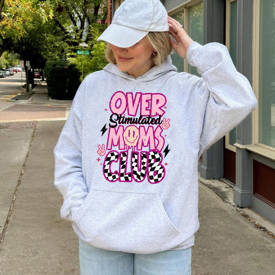 Over Stimulated Moms Club Hoodie | Retro Checkerboard Aesthetic | Premium Cotton Blend | Funny Mom Life Gift For Tired Moms