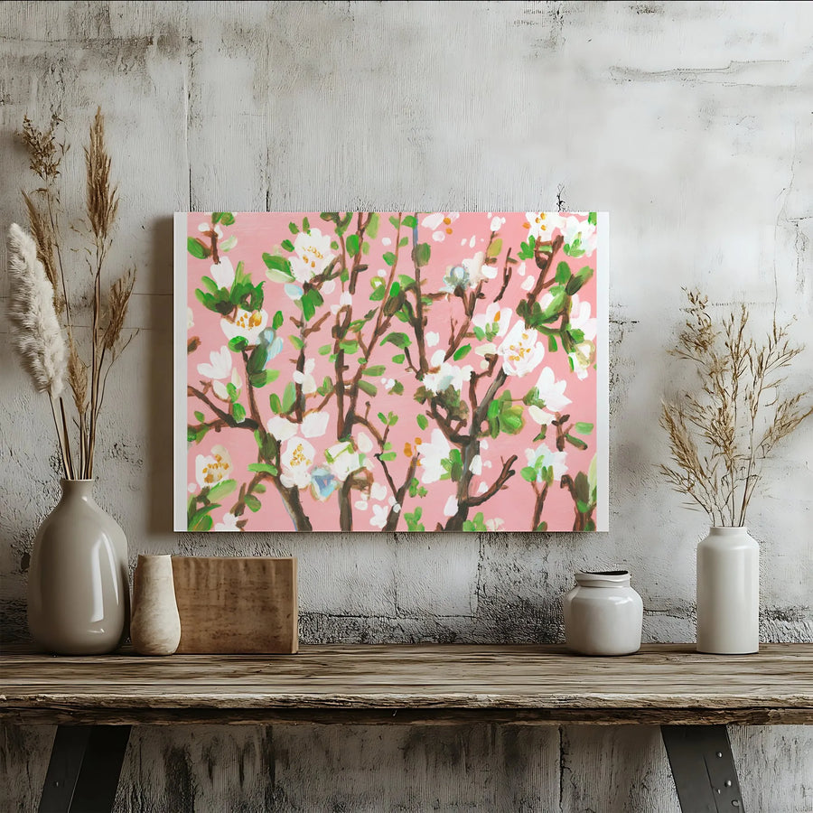 Cherry Blossom Canvas Wall Art | Pink Botanical Brushstroke Painting | Premium Gallery Wrapped Canvas | Spring Home Decor Gift for Her