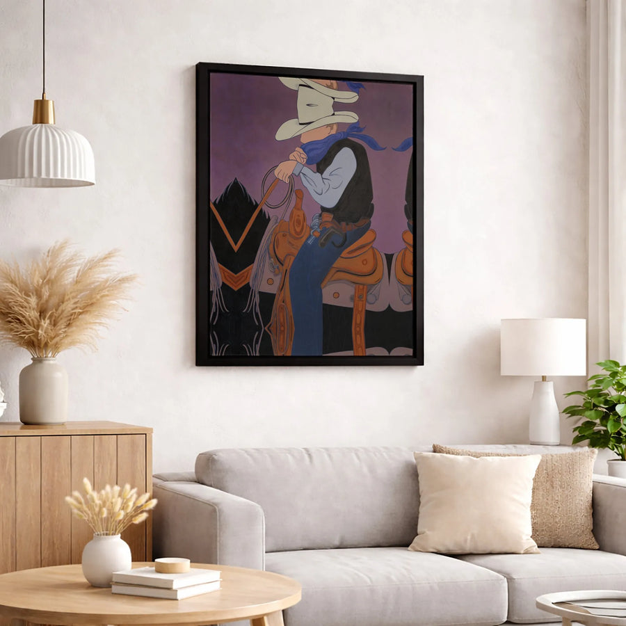 Cowboy Wall Art Canvas | Western Cartoon Horse Rider Print | Gallery Wrapped Premium Decor | Gift for Ranch Home Office