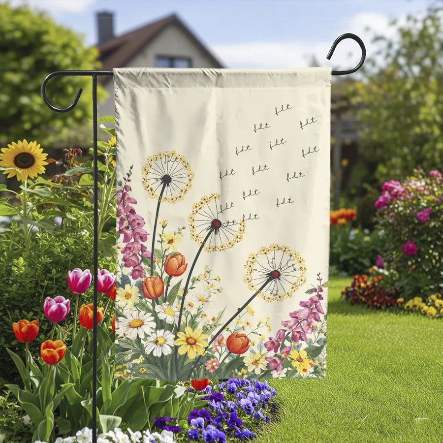 Dandelion Floral Garden Flag | Watercolor Wildflower Botanical Art, Double-Sided Print | Premium Weather-Resistant 2-Layer Polyester | Charming Spring Yard Decor, Warm Housewarming Gift