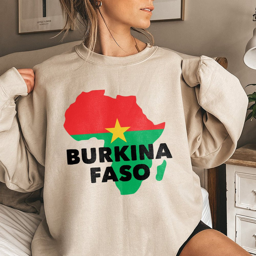 Burkina Faso Flag Sweatshirt | African Map Graphic | Cotton Blend Unisex Pullover | Patriotic Heritage Gift for Men and Women