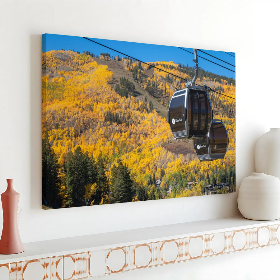 Beaver Creek Gondola Canvas | Autumn Aspen Tree Mountain View | Premium 1.25-Inch Gallery Wrap | Ski Resort Wall Art for Mountain Home Decor