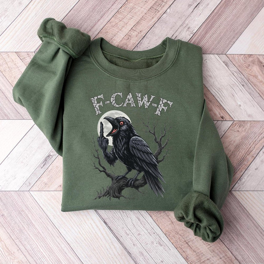 Angry Raven Sweatshirt | F-Caw-F Funny Bird Graphic | Soft Cotton Blend | Edgy Gothic Streetwear Gift for Men and Women