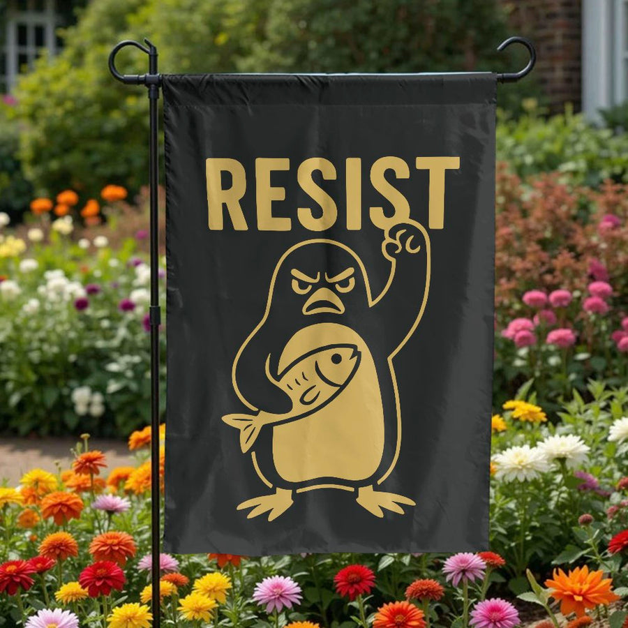 Resist Penguin Garden Flag | Funny Activist Protest Yard Decor | Weather-Resistant Polyester | Gift For Free Thinkers And Activists