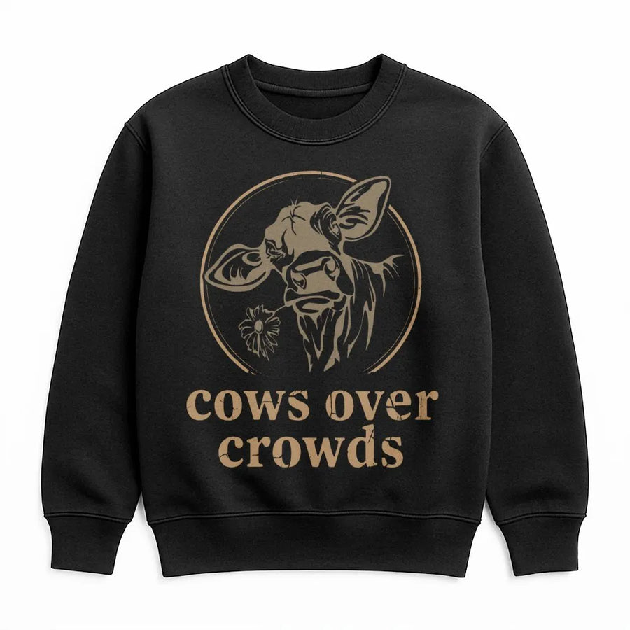 Cows Over Crowds Sweatshirt | Farm Animal Graphic Print | Premium Cotton-Poly Blend | Country Style Gift for Cow Lovers