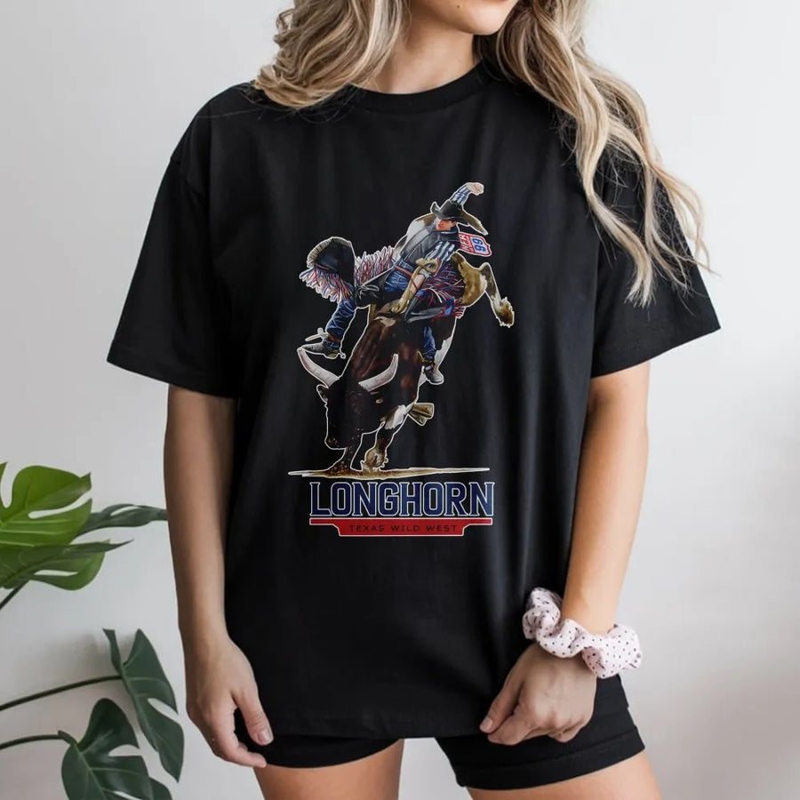 Bull Rider T-Shirt | Texas Wild West Rodeo Graphic | Premium Cotton Western Apparel | Gift for Cowboy and Country Music Fans