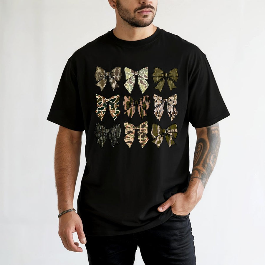 Camo Bow T-Shirt | Coquette Aesthetic Hunting Design | 100% Cotton Premium Tee | Trendy Gift for Women and Country Girls