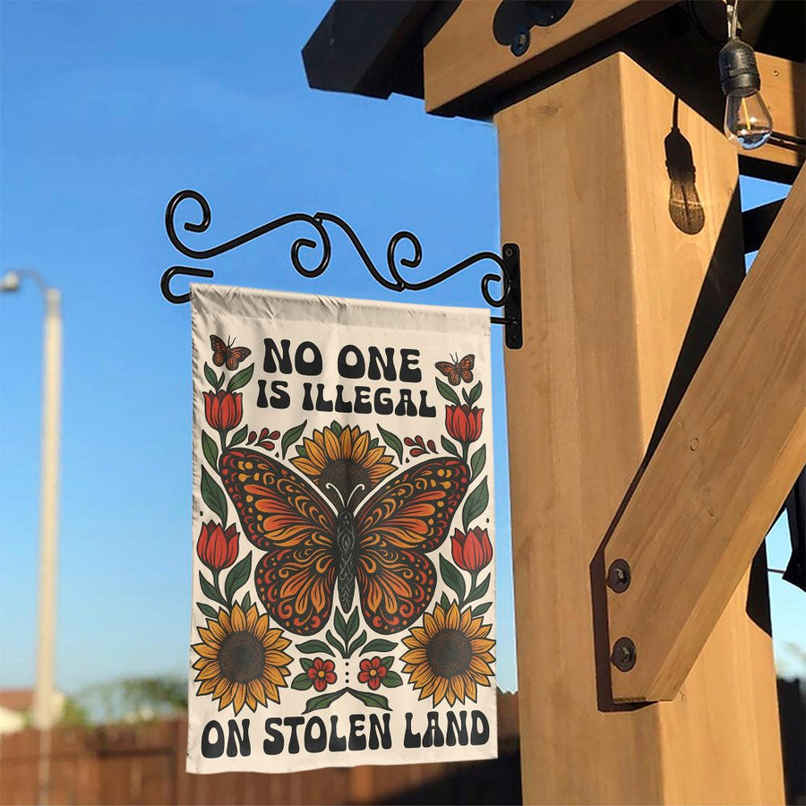 No One Is Illegal Garden Flag | Butterfly Sunflower Social Justice Decor | Premium Weather-Resistant Polyester | Activist Yard Sign Gift