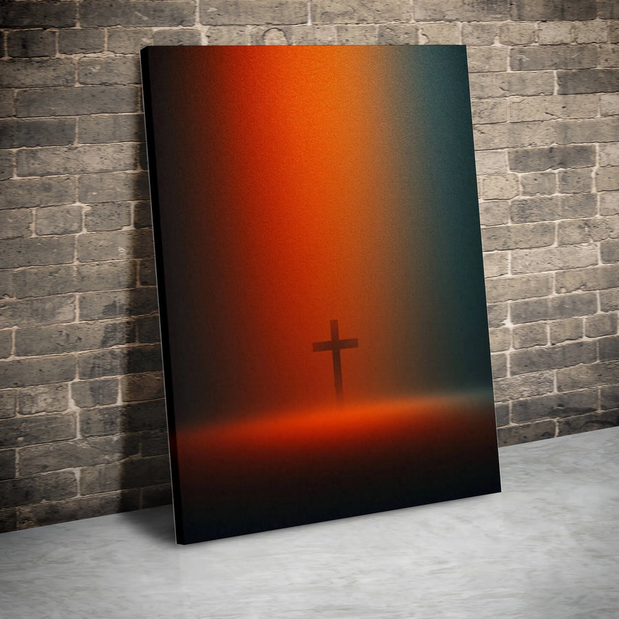 Christian Cross Canvas Wall Art | Modern Minimalist Sunset Gradient | Premium Gallery Wrapped Canvas | Spiritual Faith Based Home Decor Gift