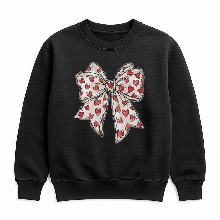 Coquette Heart Bow Sweatshirt | Aesthetic Red Ribbon Valentine Design | Premium Soft Fleece Pullover | Cute Valentines Day Gift for Her