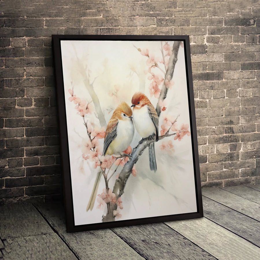 Watercolor Love Birds Canvas Wall Art | Cherry Blossom Branch Print | Premium Gallery-Wrapped 1.25" Profile | Romantic Home Decor Gift