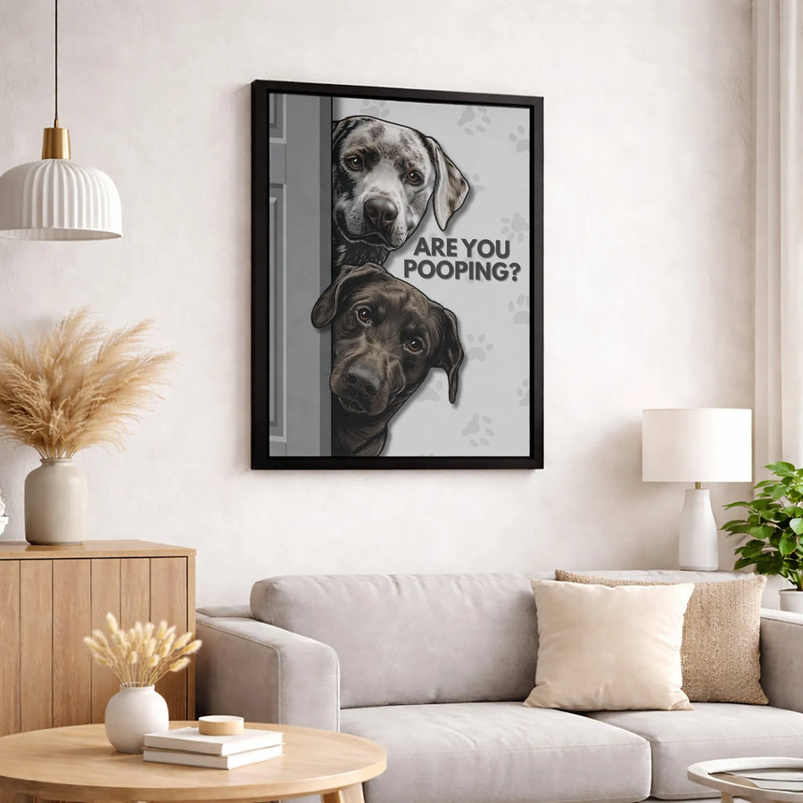 Are You Pooping? Bathroom Wall Art | Funny Labrador Peeking Dog Canvas | Premium Fade-Resistant Print | Humorous Home Decor Gift for Dog Lovers
