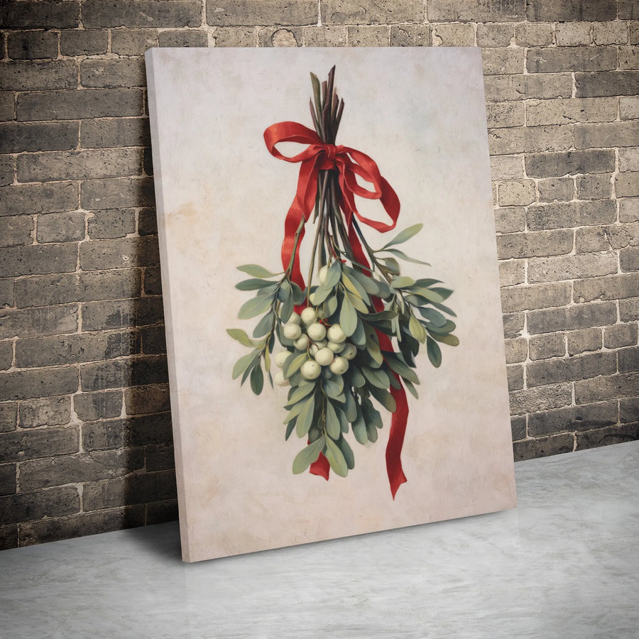 Mistletoe Wall Art Canvas | Vintage Holiday Botanical Print | Premium Gallery Wrap Decor | Festive Christmas Gift for Home