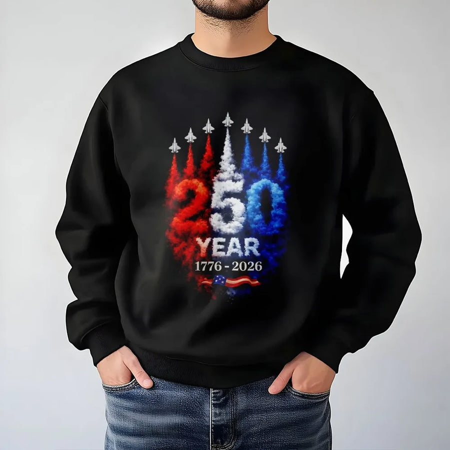 America 250th Anniversary Sweatshirt | 1776-2026 Patriotic Jet Flag Graphic | Premium Cotton Blend | Commemorative Gift for Patriots